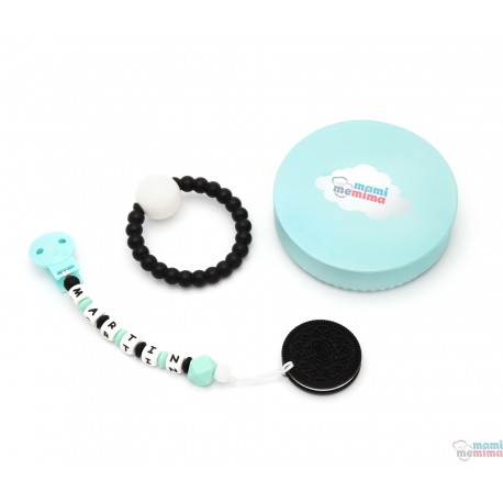 Pack Regalo Chupetero Mordedor Personalizado Rock Baby Mint + Mordedor Biscuit + + Sonajero Mordedor