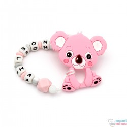 Pack Mordedor Koala + Sujeta Chupetes Mordedor Personalizado de Silicona Sweet Pink