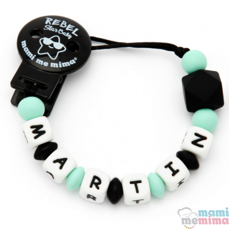 Catenella Portaciuccio Silicone Con Nome Personalizatto Rebel Baby Mint