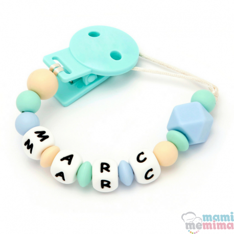 Chupetero Mordeur Personnalisé-Silicone-Bleu&amp;Menthe