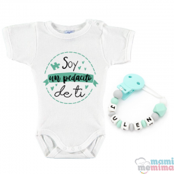 Pack Chupetero Mordedor Personalizado "Sweet Mint" + Body Bebé Personalizado "Soy un pedacito de ti"