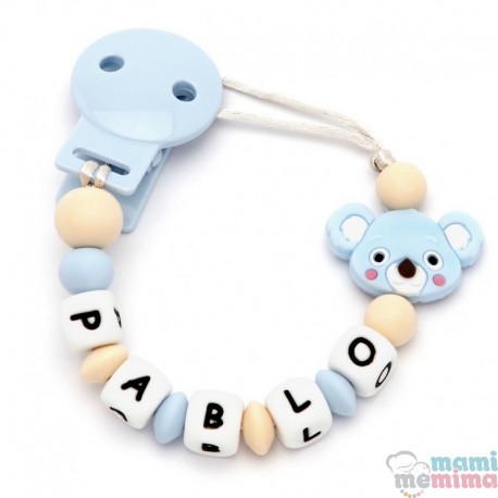 Catenella Portaciuccio Silicone Con Nome Personalizatto Natural Blue Koala