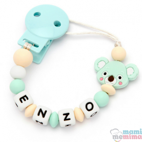 Catenella Portaciuccio Silicone Con Nome Personalizatto Natural Mint Koala