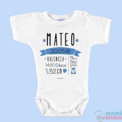 Body Bebé Personalizado Nacimiento Con Todos Los Datos Azul