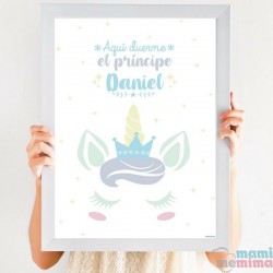 Cuadro Infantil Personalizado Unicornio Príncipe Azul