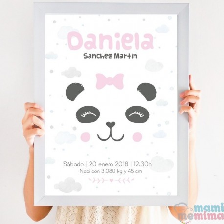 Lámina de Nacimiento Nórdica Oso Panda Rosa