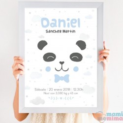 Lámina de Nacimiento Nórdica Oso Panda Azul