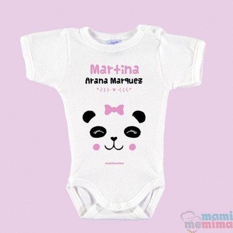 Body Bebé Personalizado con Nombre "Oso Panda" Rosa