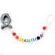 Pack Juguete Mordedor Para Carrito Personalizado Rainbow Mapache Turquesa