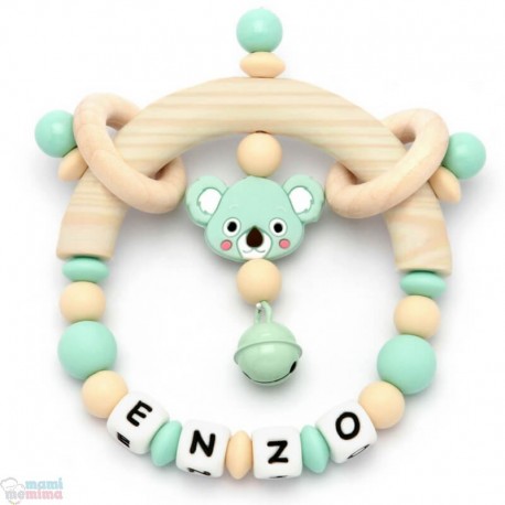 Sonajero Mordedor Personalizado De Silicona Natural Blue Koala