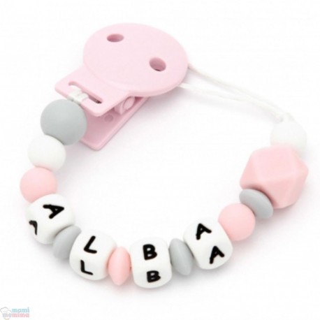 Catenella Portaciuccio Silicone Con Nome Personalizatto "Sweet Pink"