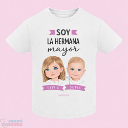 Camiseta Infantil Personalizada con Nombres "Hermana Mayor y Herman@ pequeñ@"
