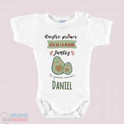 Body Bebé Personalizado con Nombre "Nuestro primer día de la madre Aguacates"