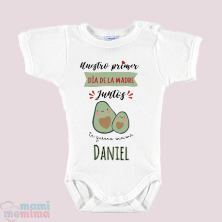 Body Bebé Personalizado con Nombre "Nuestro primer día de la madre Aguacates"