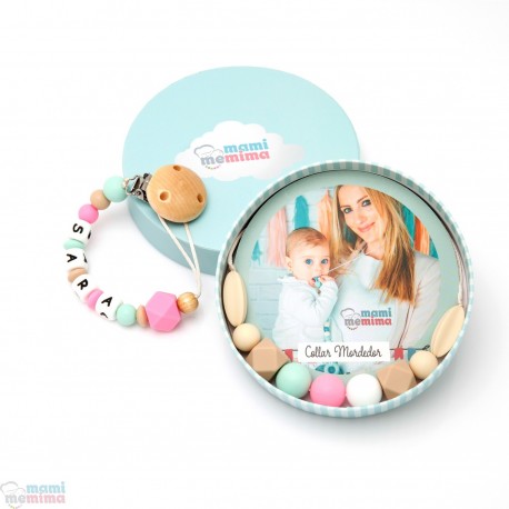 Pack Regalo Collar Mordedor y Chupetero Mordedor Personalizado Sweet Mint