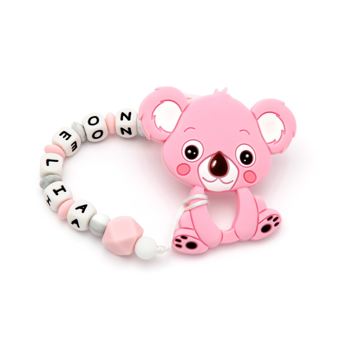 Pack Mordedor Koala + Sujeta Chupetes Mordedor Personalizado de Silicona Sweet Pink