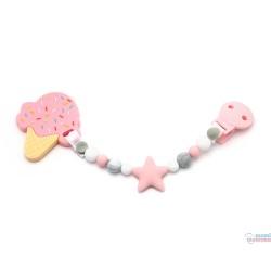 Pack Regalo Sujeta Chupetes Mordedor de Silicona Sweet Star Pink + Mordedor Ice Cream Pink