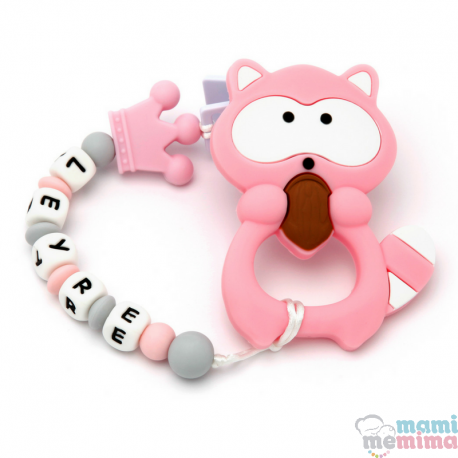 Sujeta Chupetes Mordedor Personalizado de Silicona Sweet Pink