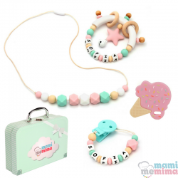 Conjunto Collar Mordedor y Chupetero Mordedor Personalizado Sweet Pink