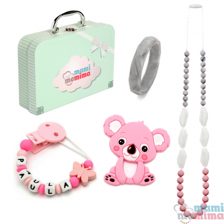Conjunto Collar Mordedor y Chupetero Mordedor Personalizado Sweet Pink
