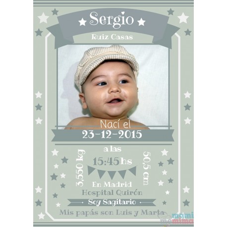 Lámina Natalicia Estrellas gris