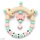 Hochet Anneau De Dentition Personnalisé Silicone Papillon Rose+Menthe