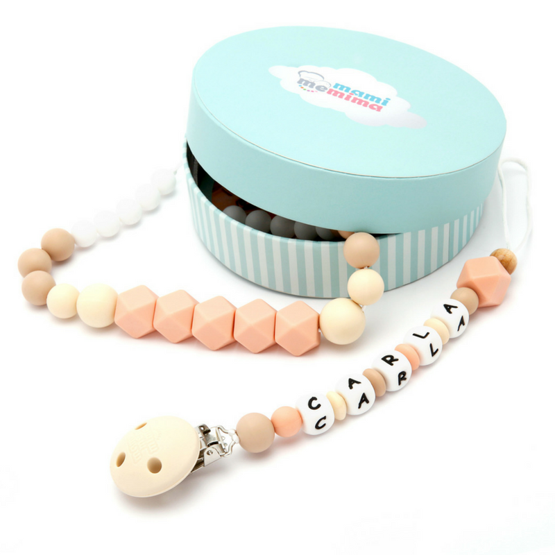 Conjunto Collar Mordedor y Chupetero Mordedor Personalizado Natural Pink
