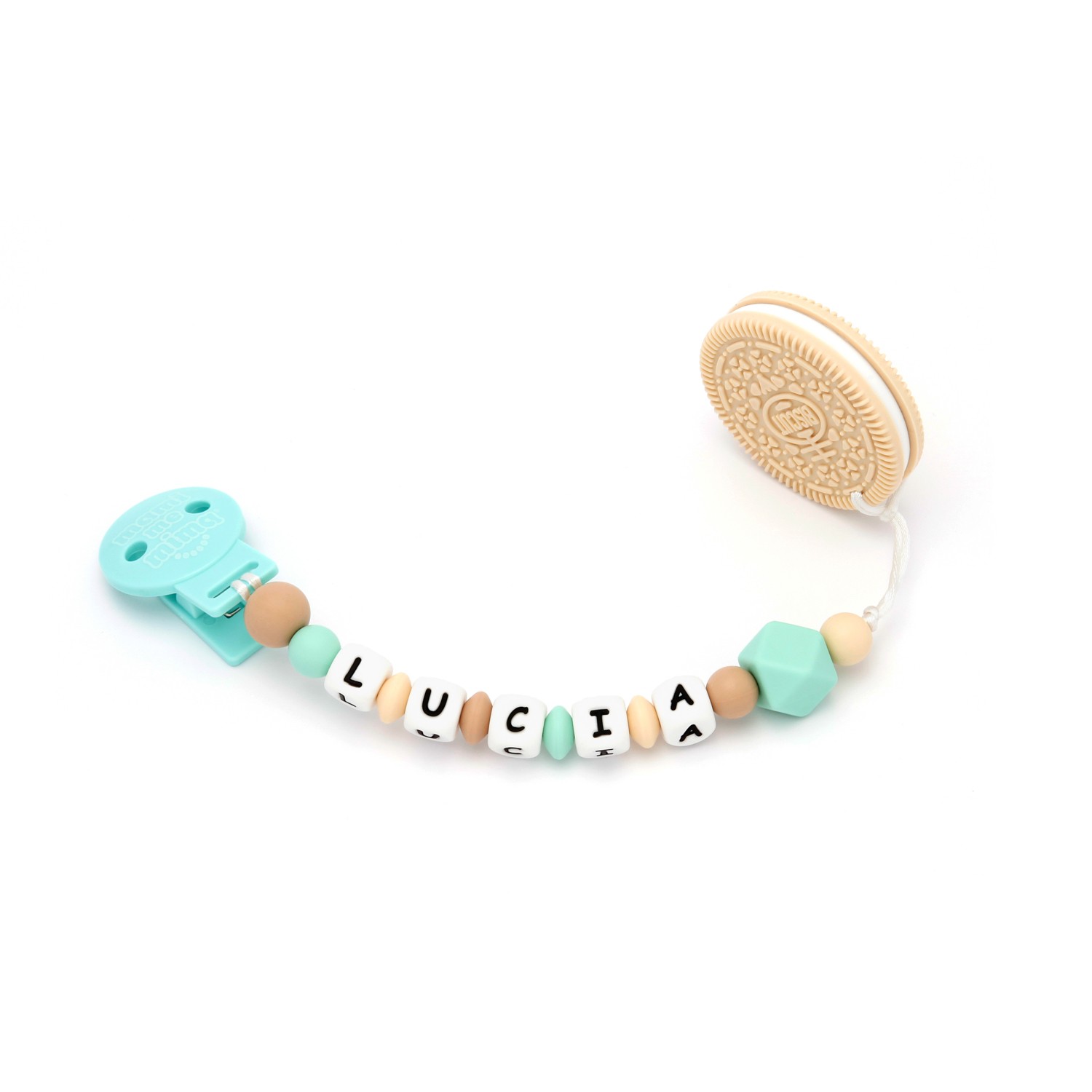 Tira de Chucha Con Nome Rock Baby Mint + Mordedor em forma de Biscoito Black