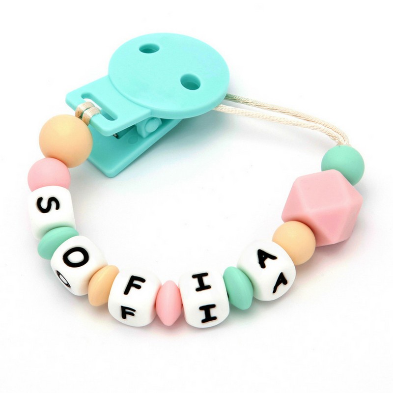 Chupetero Mordedor Personalizado de Silicona Pink&amp;Mint - Elige la PINZA / CLIP : Color Mint, Añade u