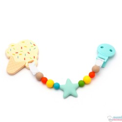 Pack Regalo Sujeta Chupetes Mordedor de Silicona Star Multicolored + Mordedor Ice Cream Natur