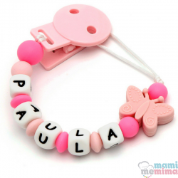 Catenella Portaciuccio Silicone Con Nome Personalizatto Farfalla Pink+Pink